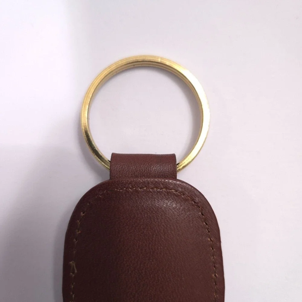 NICE Vintage Brown Leather‎ Gold Keychain Key Chain Ring Loop Holder Logo Tether